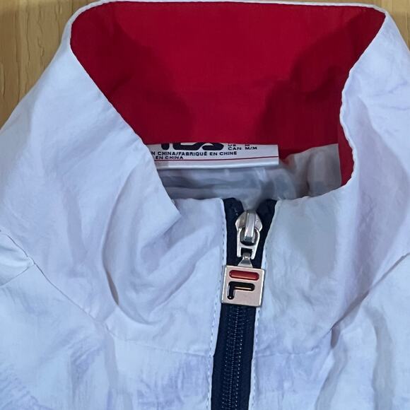 VTG Fila Track Jacket Navy White Red Full Zip Mock Neck Nylon Logo Retro Mens M - Picture 4 of 14